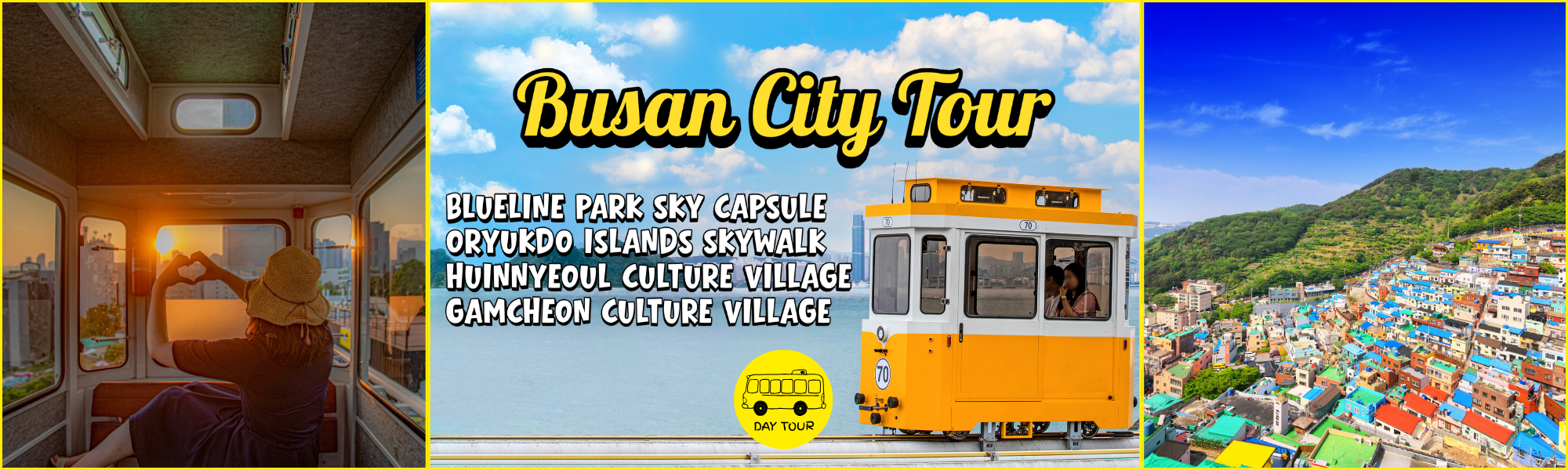 Busan one day City Tour – Haeundae Sky Capsule, Oryukdo Skywalk, Huinnyeoul and Gamcheon Culture Village(Everyday) | KoreaTravelEasy