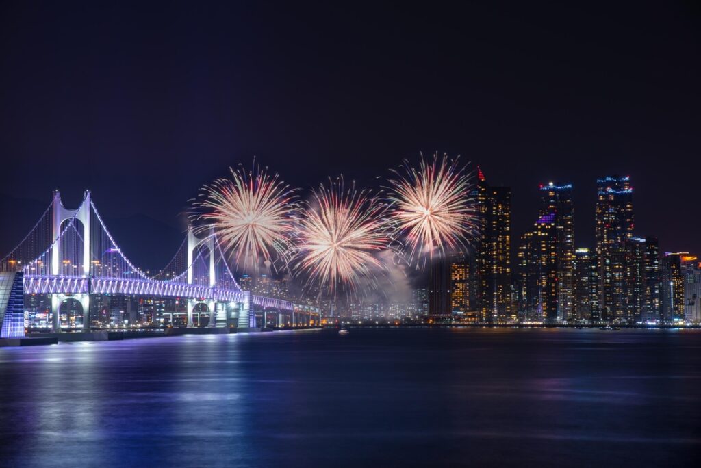 Busan Fireworks Festival fireworks over Gwangalli Beach