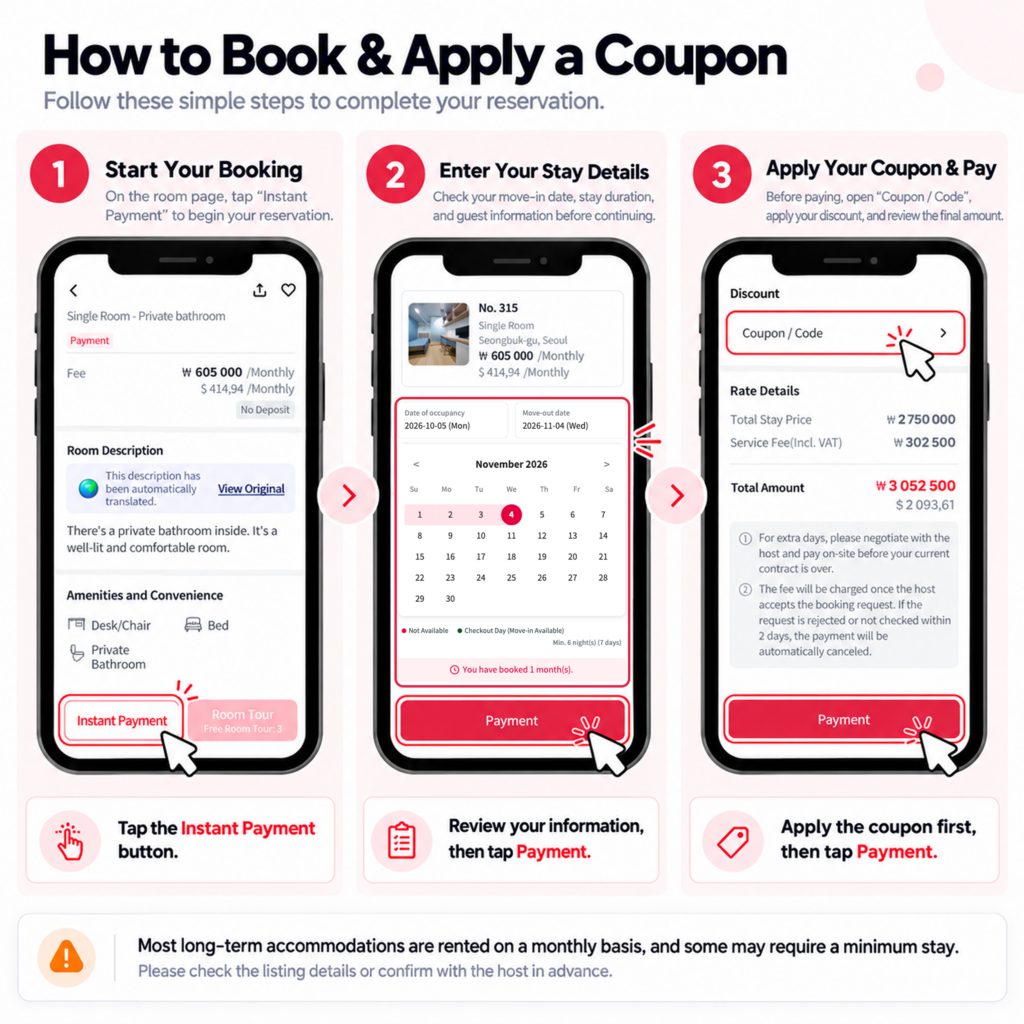 How to book a room and apply a Momstay coupon