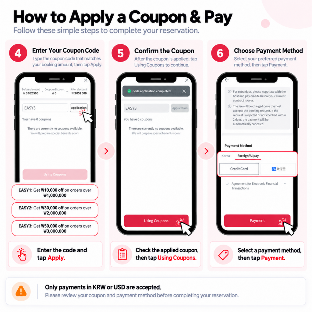 How to apply KoreaTravelEasy discount codes on Momstay