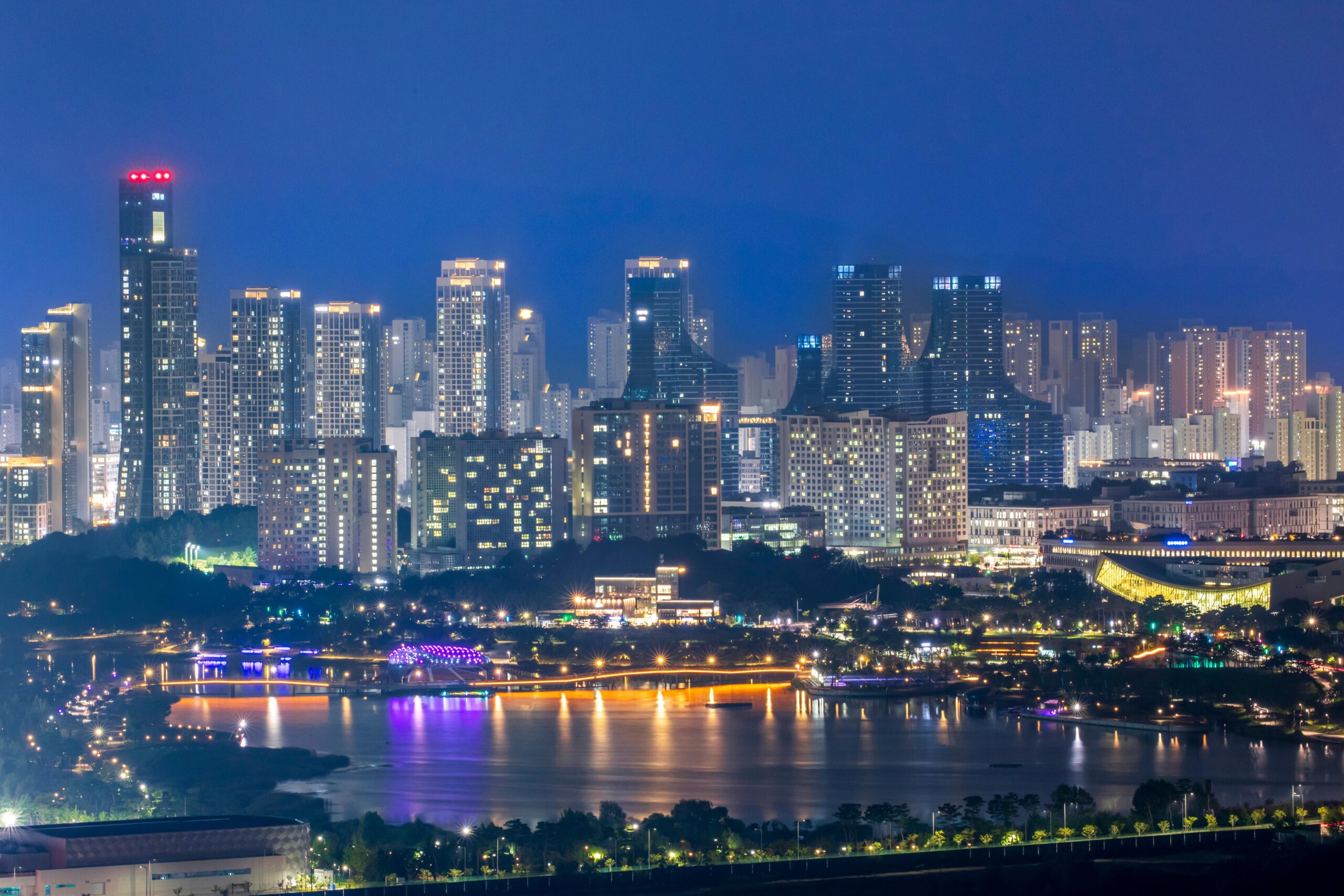 Panoramic city view from the Jeonwolsan observatory in Sejong